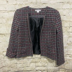 Pendleton Pink Gray Printed Wool Cashmere Blend Open Front Blazer